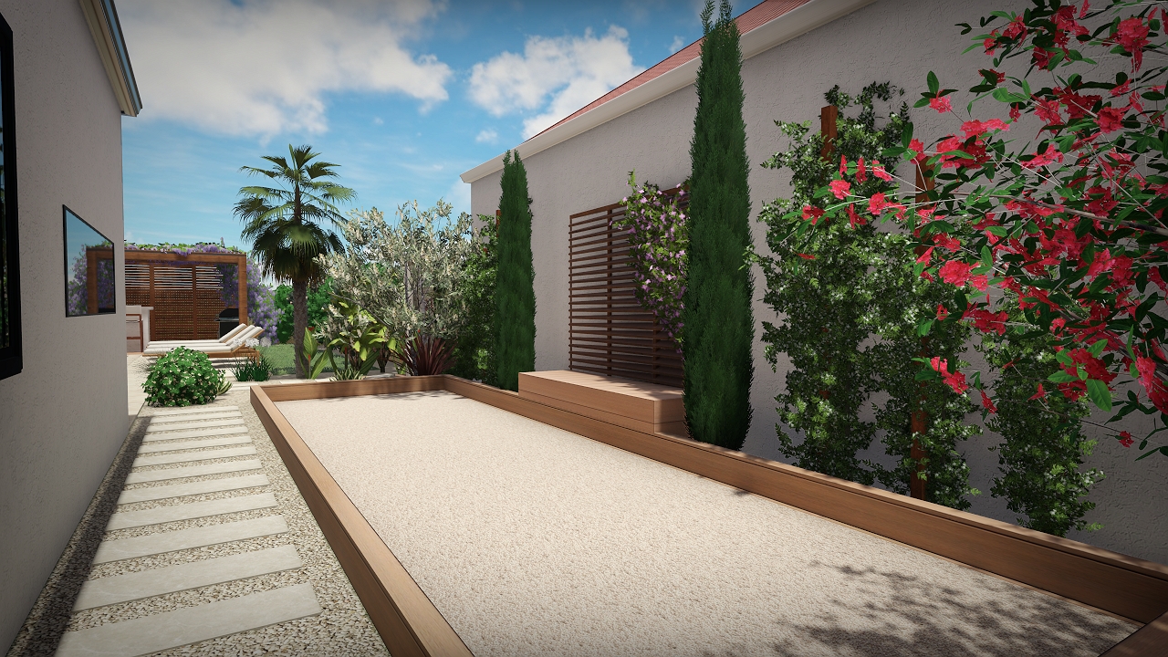 Terrain de petanque dans le jardin