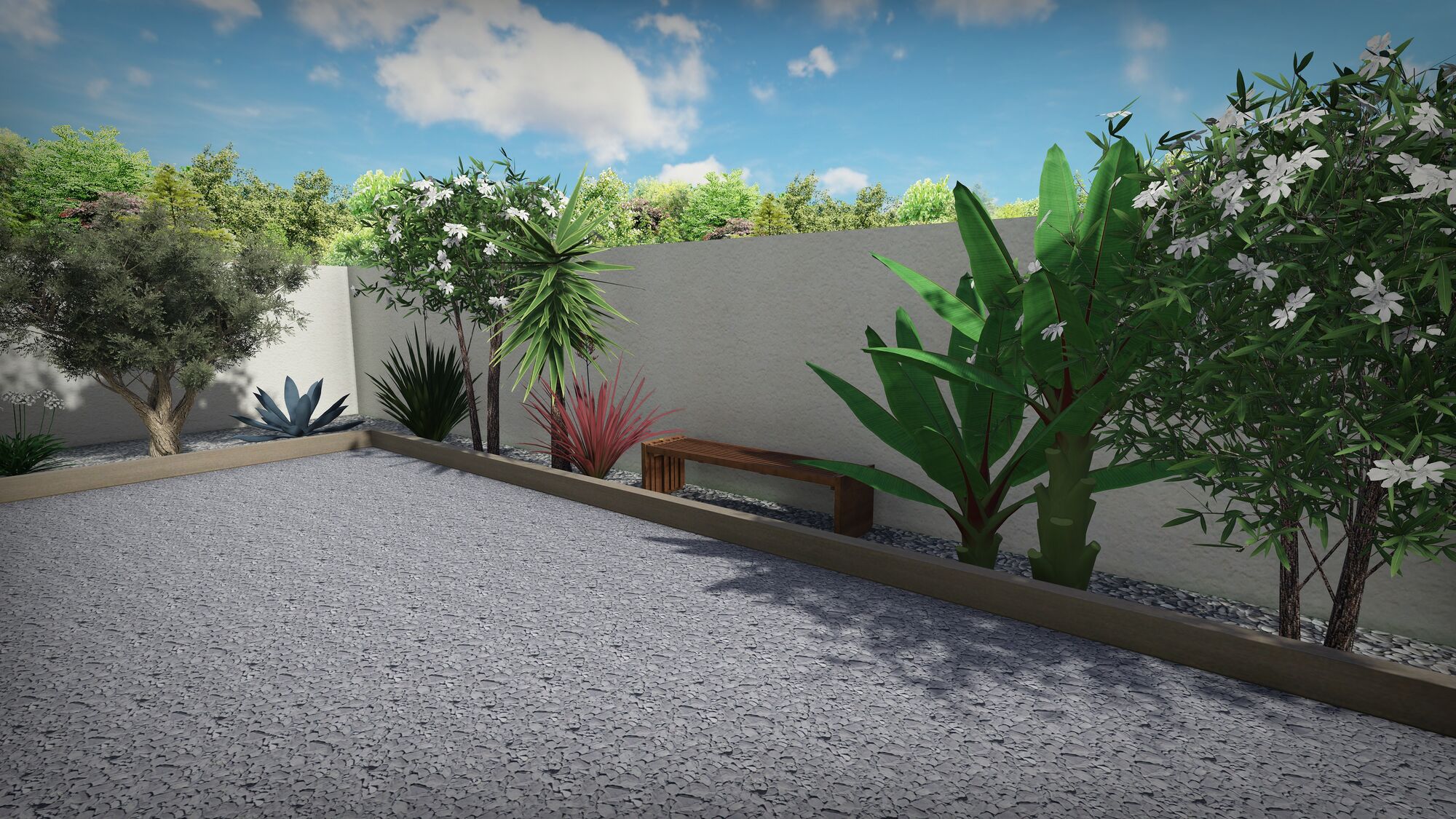 Rendu 3D du terrain de petanque et du massif mediterraneen